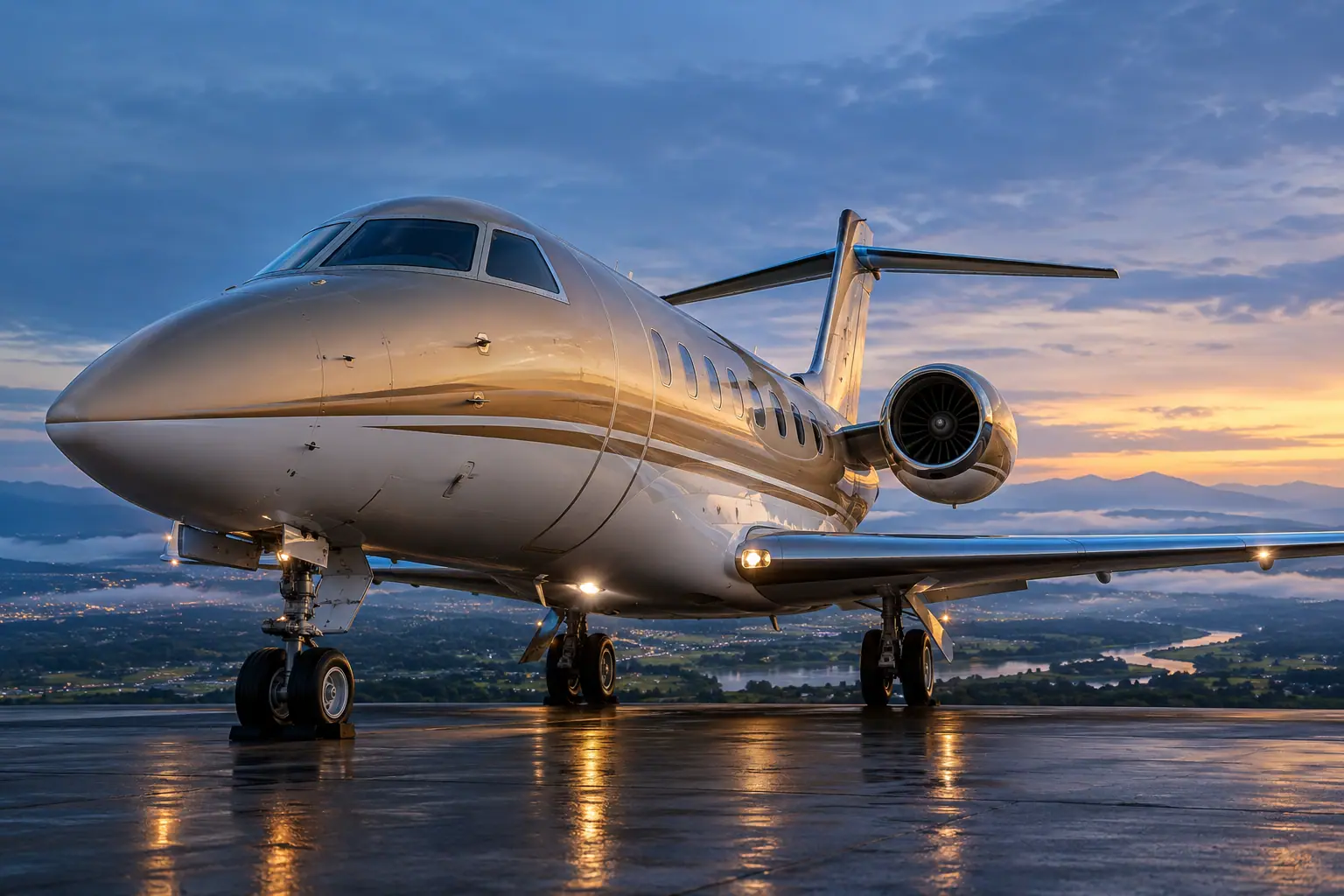 Super-midsize jet on the ramp
